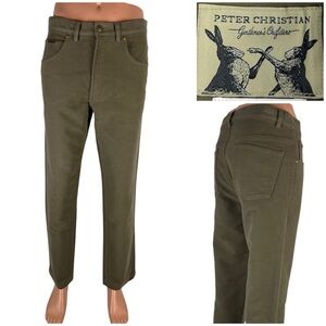 Peter Christian Chamois Pants Size 32 x 30 Green 100% Cotton Trousers Olive